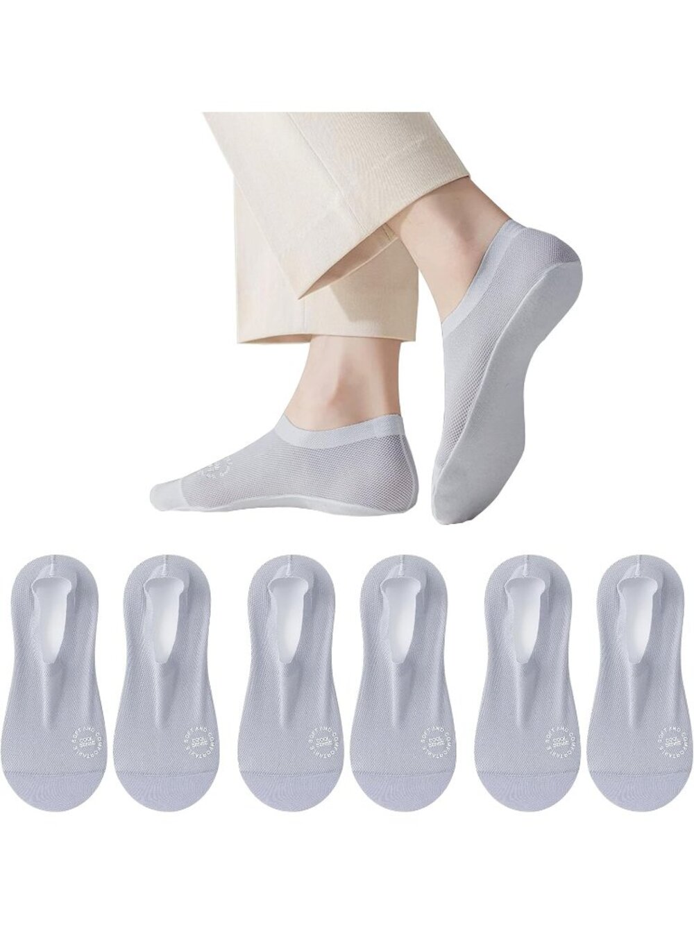 🧦Women's Light Grey 6 Pairs No Show Socks Slip Liner Breathable Invisible Socks